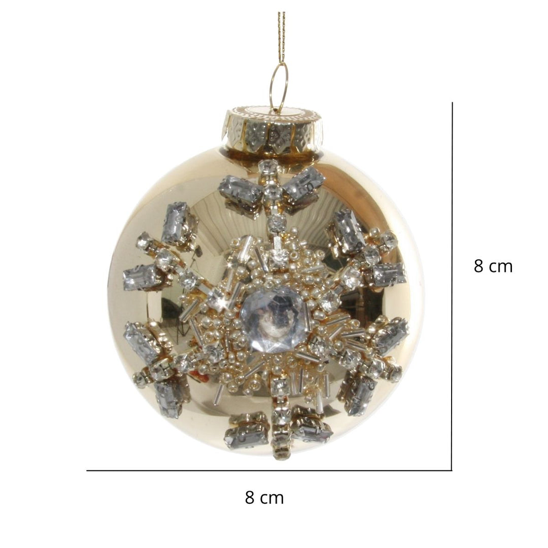 GLASS BALL GOLD JEWEL SNOWFLAKE 8CM