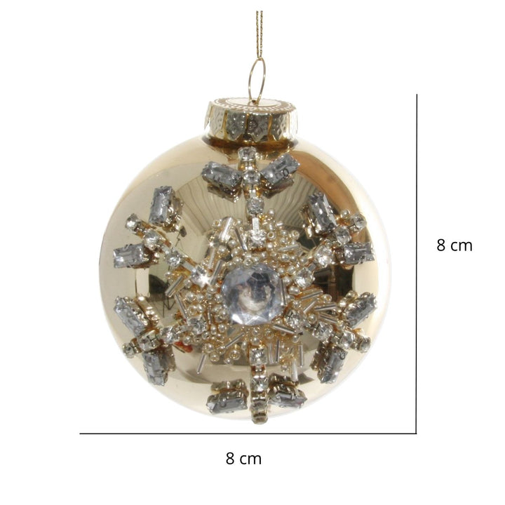 GLASS BALL GOLD JEWEL SNOWFLAKE 8CM