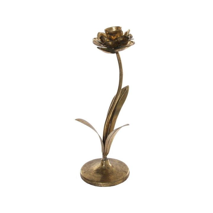 METAL FLOWER CANDLEHOLDER GOLD H28CM