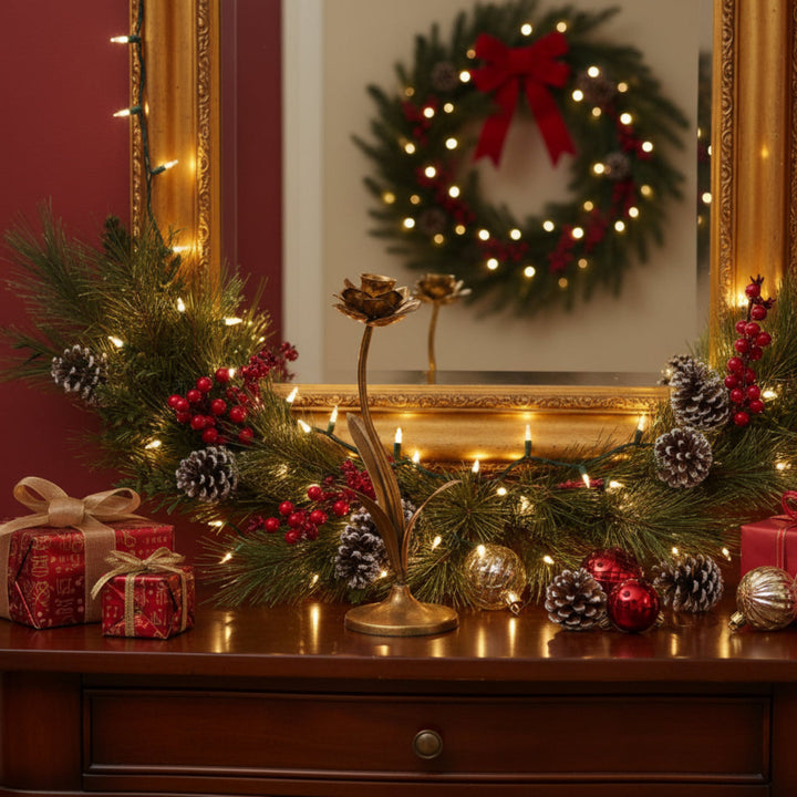 METAL FLOWER CANDLEHOLDER GOLD H28CM