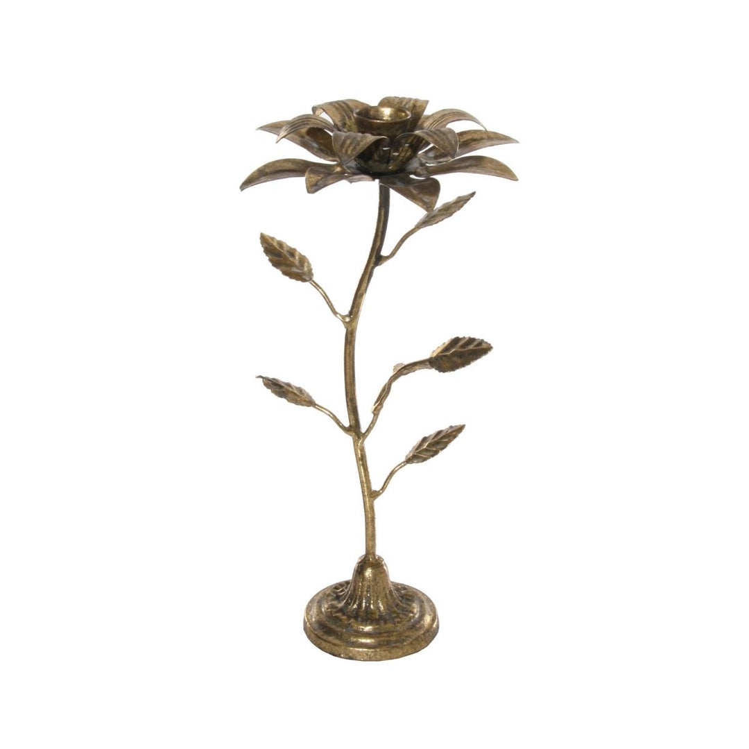 METAL FLOWER CANDLEHOLDER GOLD H32CM