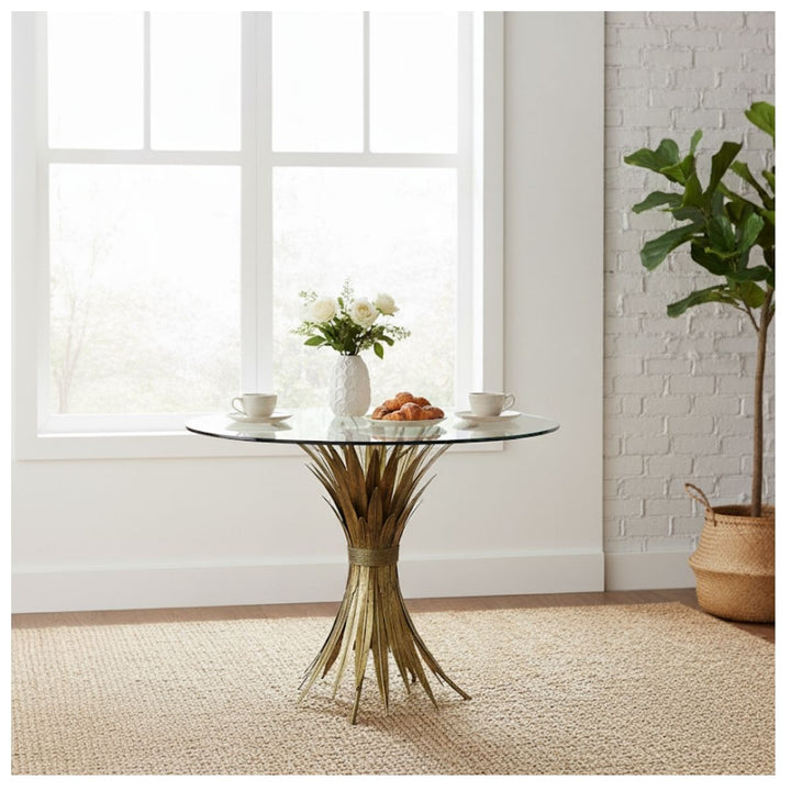 "METAL GRAIN HEAD TABLE GLASS TOP D70;H60"