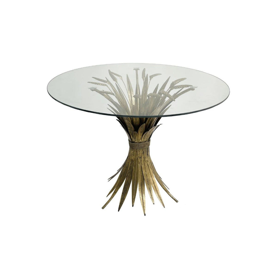 "METAL GRAIN HEAD TABLE GLASS TOP D70;H60"