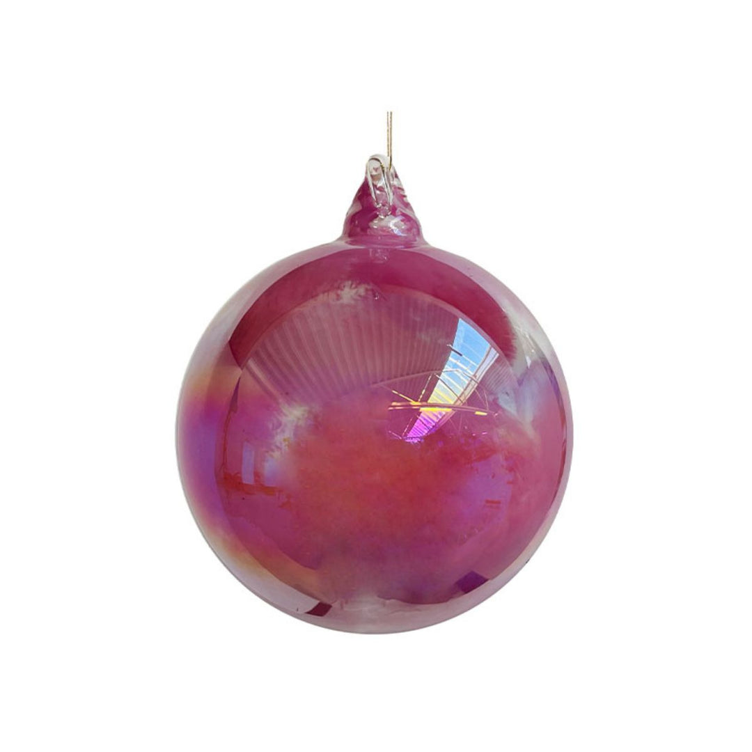 GLASS BALL PINK LUSTERED WHITE MARBLED 8