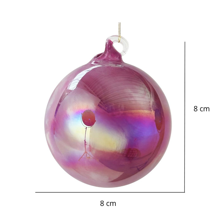 GLASS BALL PINK LUSTERED WHITE MARBLED 8