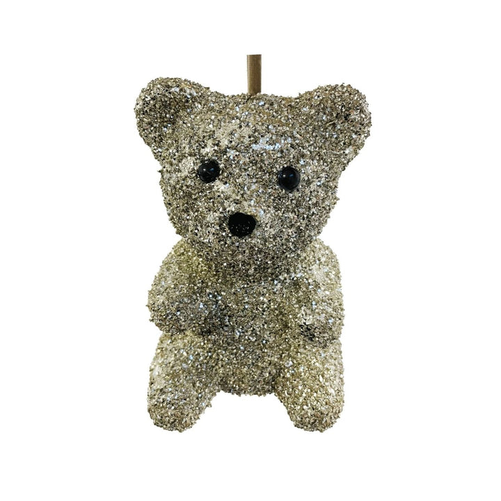 GLASS GLITTER SITTING BEAR SILVER 17CM