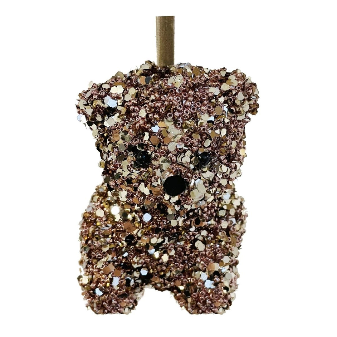 GLITTER-BEAD SITTING BEAR PINK CHAMPAGNE 10CM - SHISHI - Compralo en CorinneRegalos.com