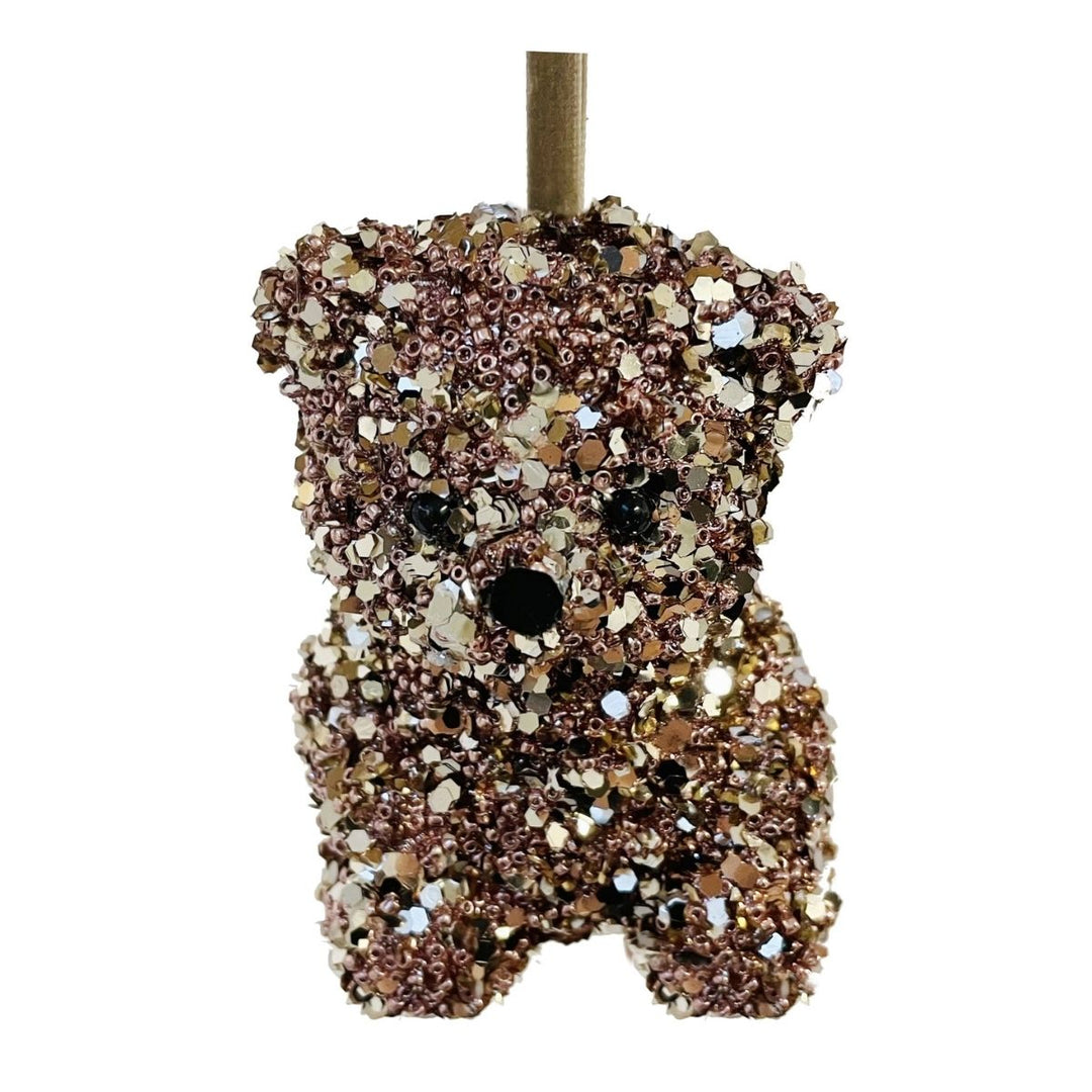 GLITTER-BEAD SITTING BEAR PINK CHAMPAGNE 10CM