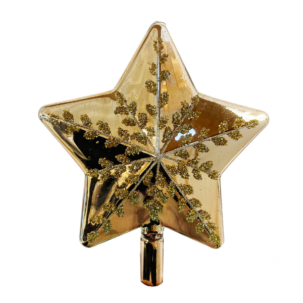 Glass tree top star shiny gold glitter - SHISHI - Compralo en CorinneRegalos.com