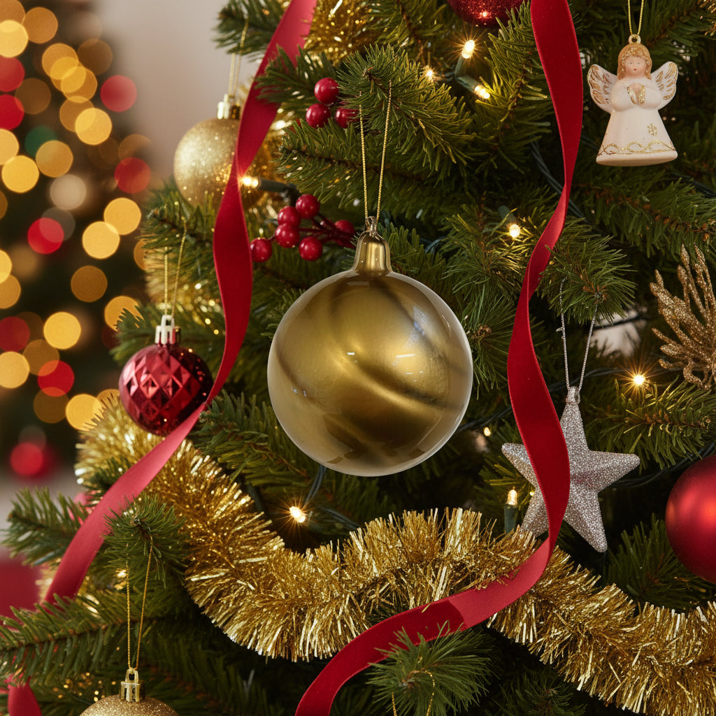 GLASS BALL WITH LINES GOLD 12CM