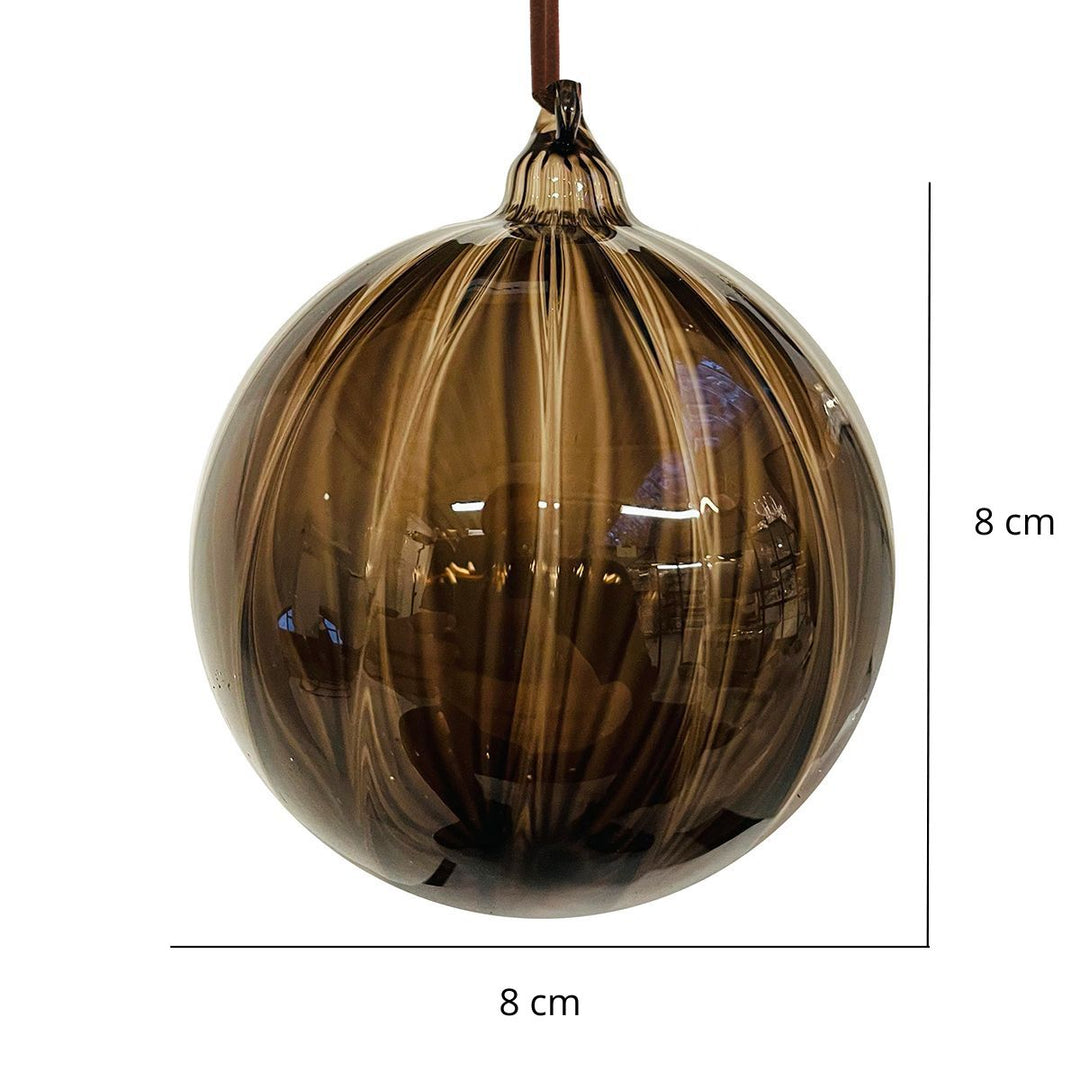 GLASS BALL LINED TRANPARENT BROWN 8CM