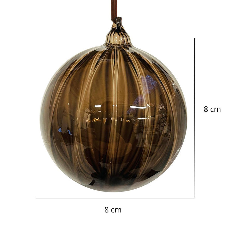 GLASS BALL LINED TRANPARENT BROWN 8CM