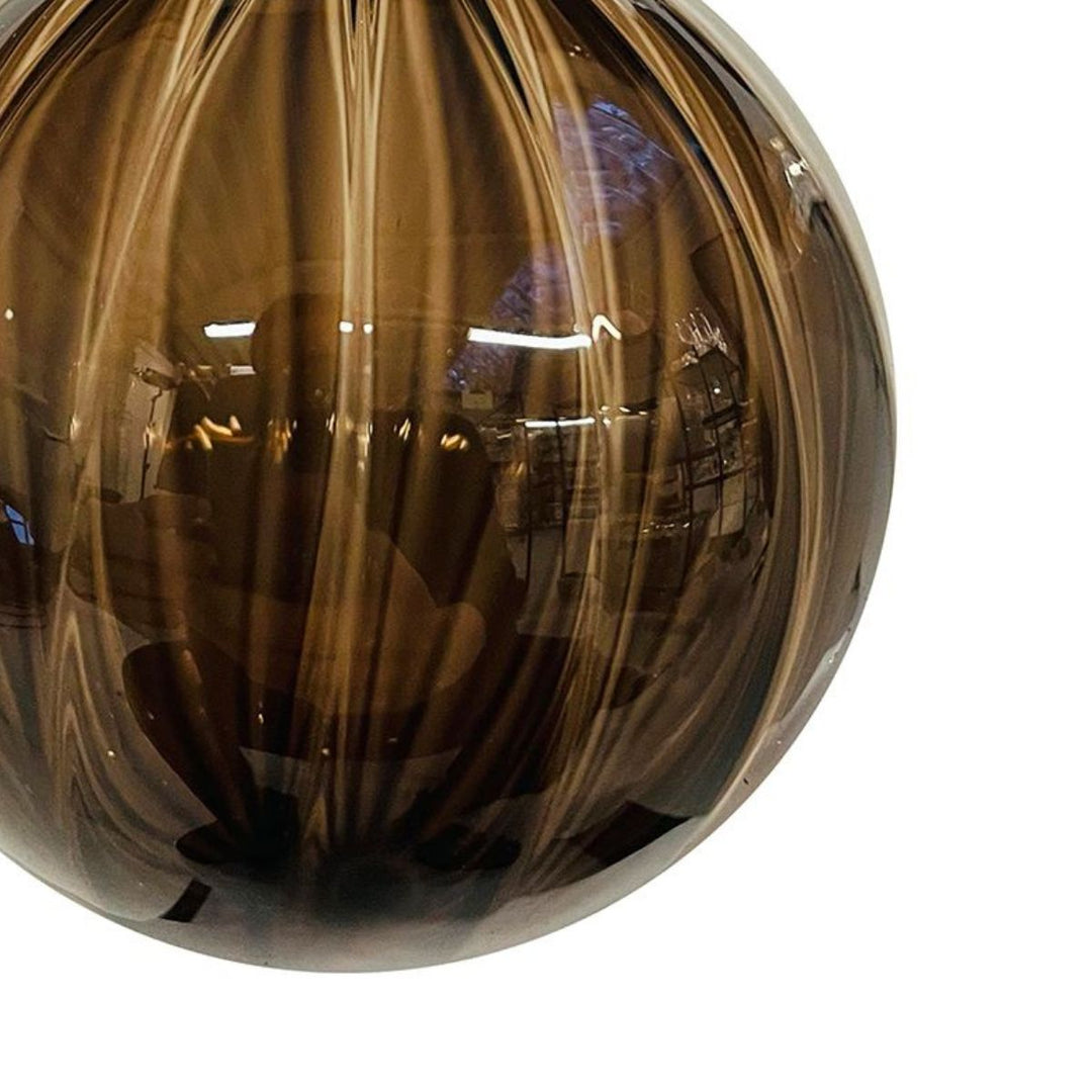 GLASS BALL LINED TRANPARENT BROWN 8CM