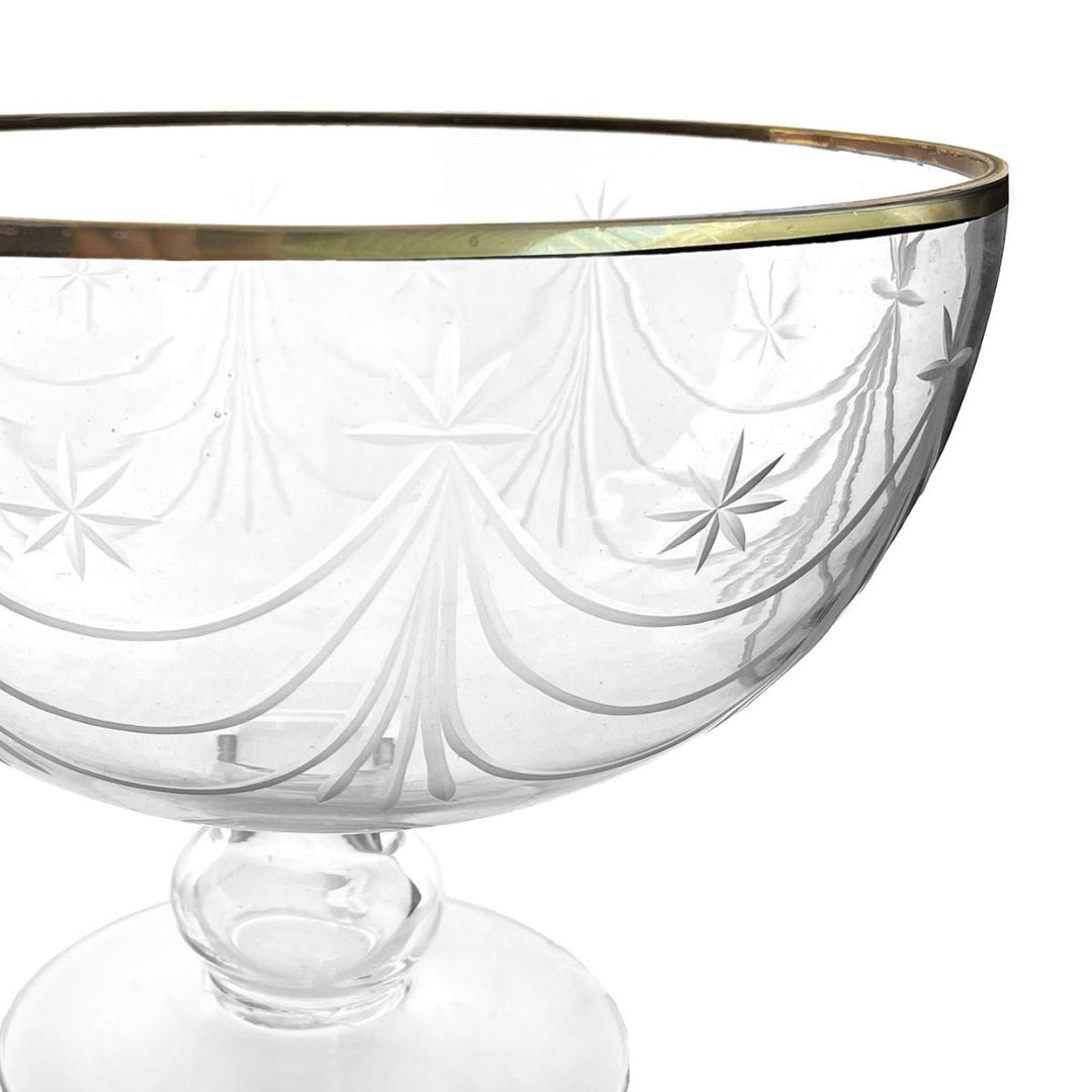 GLASS BOWL WITH CUTTING WITH GOLD RIM D15