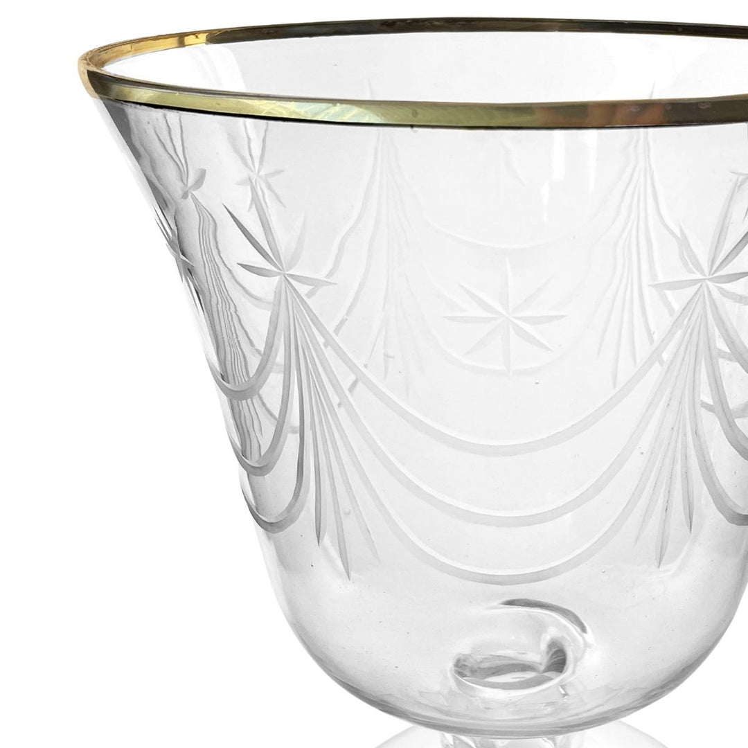 GLASS BELL URN WITH CUTTING WITH GOLD RIM D15