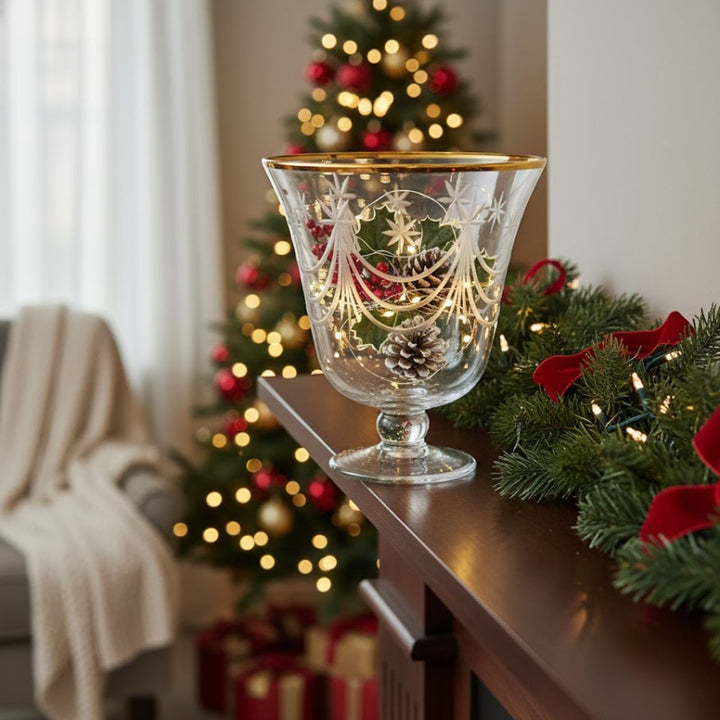 GLASS BELL URN WITH CUTTING WITH GOLD RIM D15