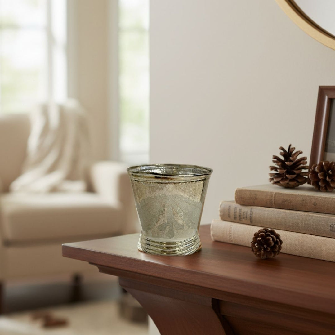 "GLASS POT ENGRAVED RUSTIC GOLDD10;H10CM"