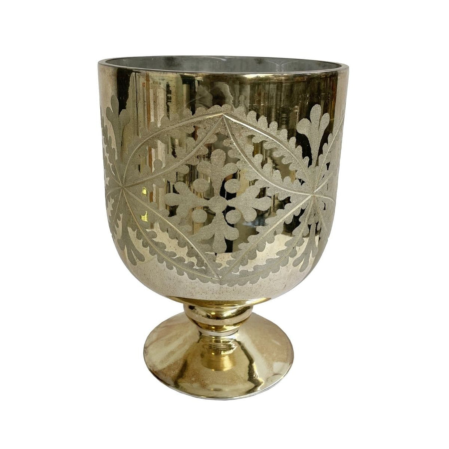 GLASS CYLINDER ON STAND ENGRAVED RUSTIC GOLD D15 - SHISHI - Compralo en CorinneRegalos.com