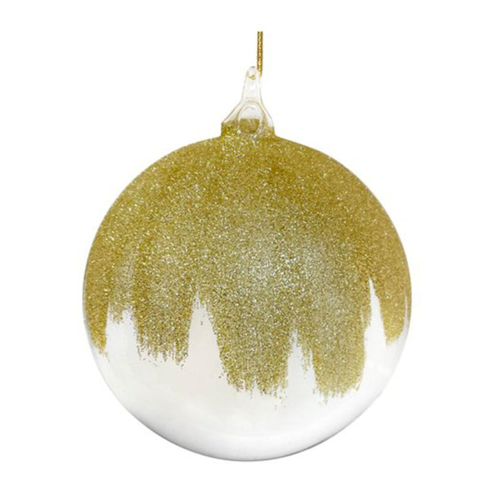 GLASS BALL CLEAR GOLD GLITTER TOP 12CM