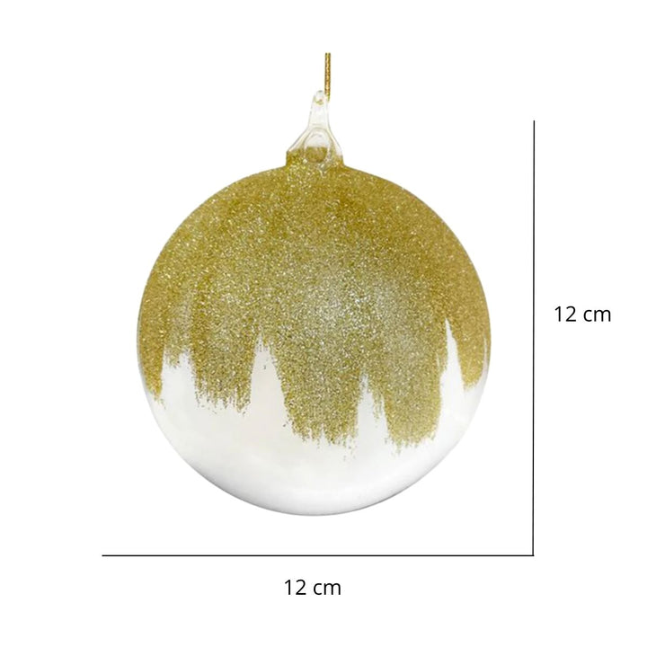 GLASS BALL CLEAR GOLD GLITTER TOP 12CM