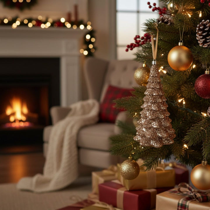 GLASS TREE ORNAMENT GOLD 18CM