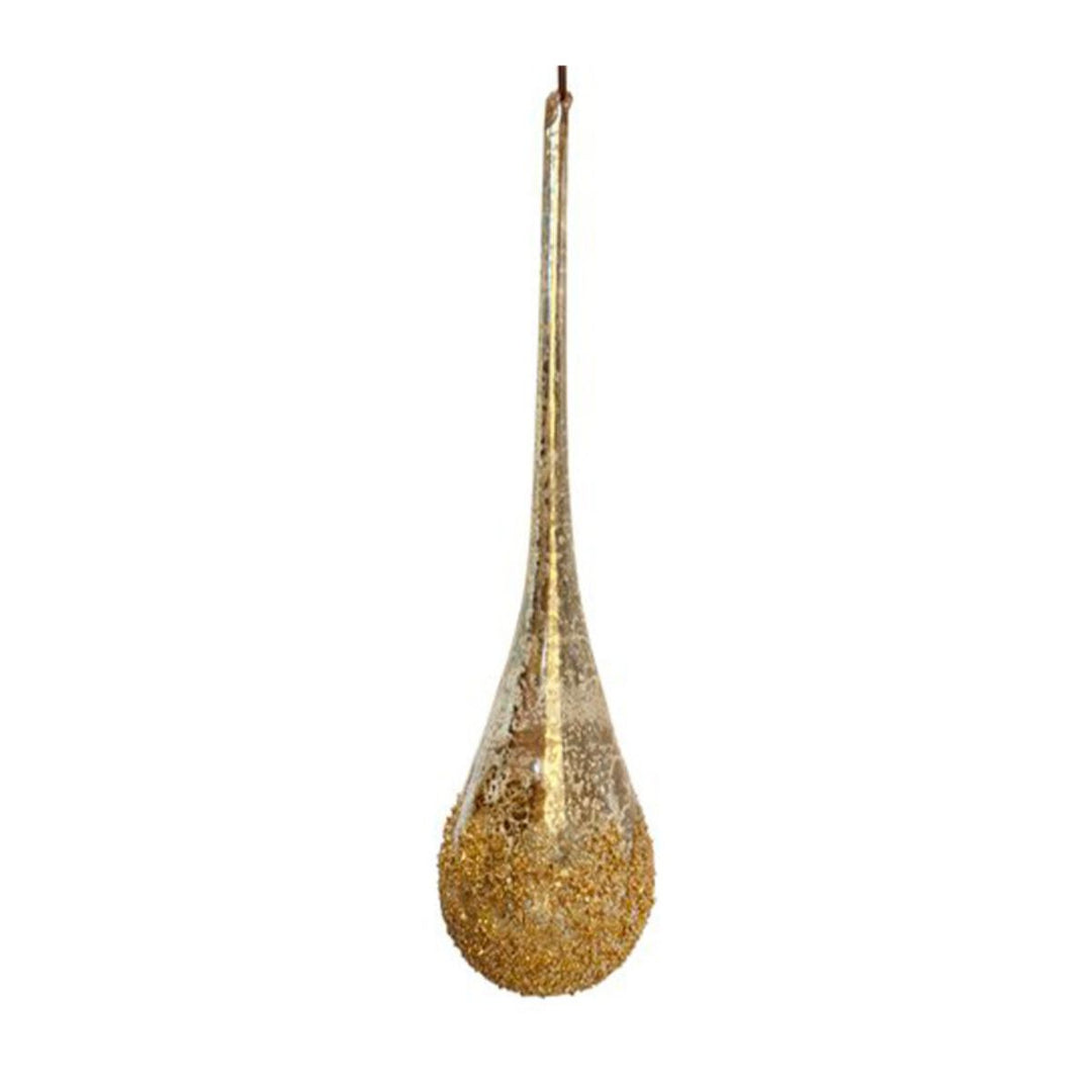 GLASS DROP ANTIQUE GOLD GLITTERED BOTTOM 49CM