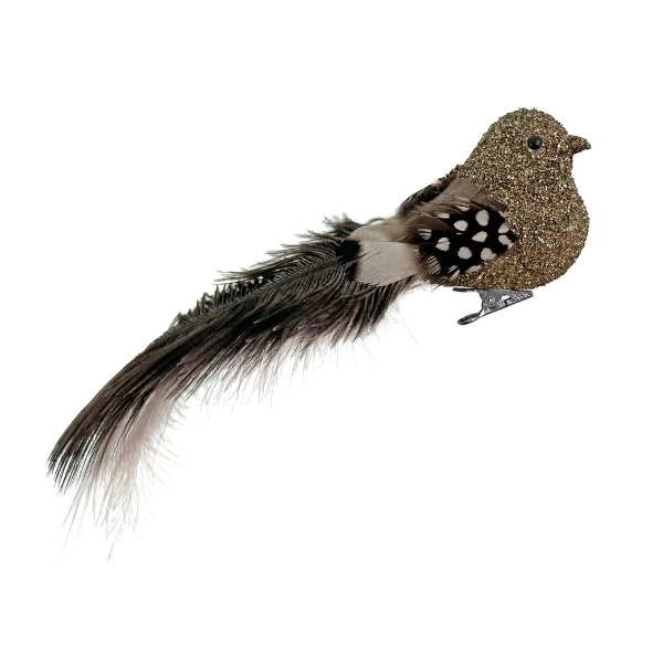 Feather bird gold glitter body ostrich tail - SHISHI - Compralo en CorinneRegalos.com