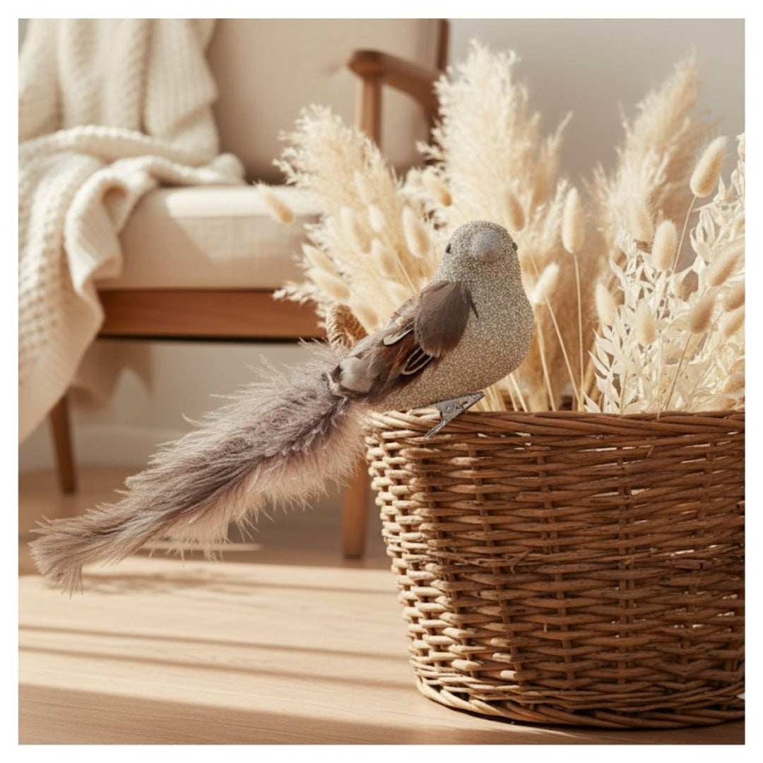 FEATHER BIRD SILVER GLITTER BODY OSTRICH TAIL 34CM