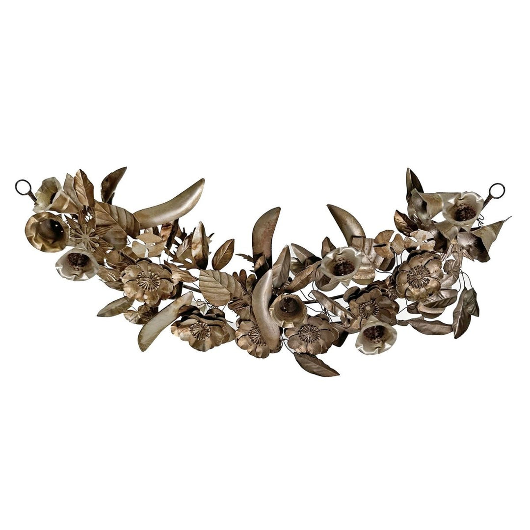 METAL FLOWER GARLAND WITH PEAS ANTIQUE SILVER 50CM