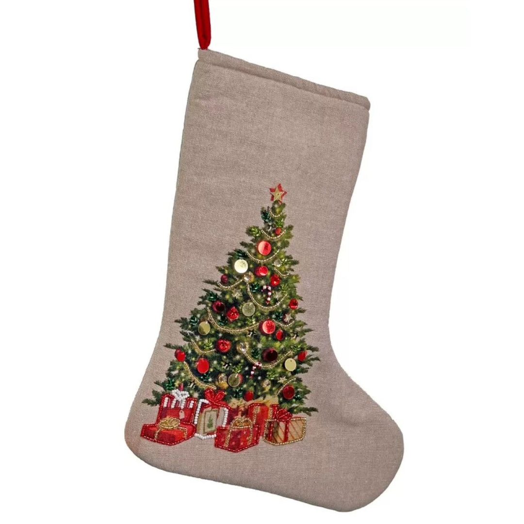 COTTON STOCKING WITH BEADED TREE 38CM - SHISHI - Compralo en CorinneRegalos.com
