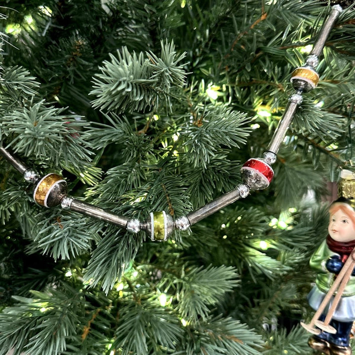 GLASS BEAD GARLAND SILVER WITH COLORED BALLS 180CM