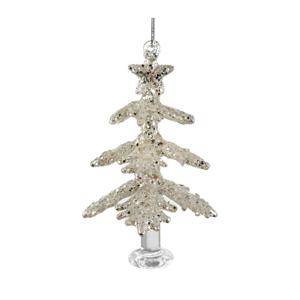 Glass tree clear w/silver glitter 10cm pc - SHISHI - Compralo en CorinneRegalos.com