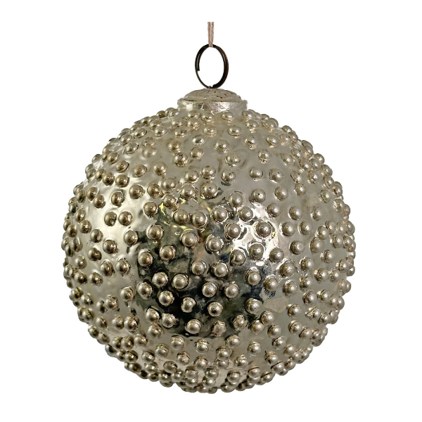 Glass ball dotted aged silver 12cm pc - SHISHI - Compralo en CorinneRegalos.com