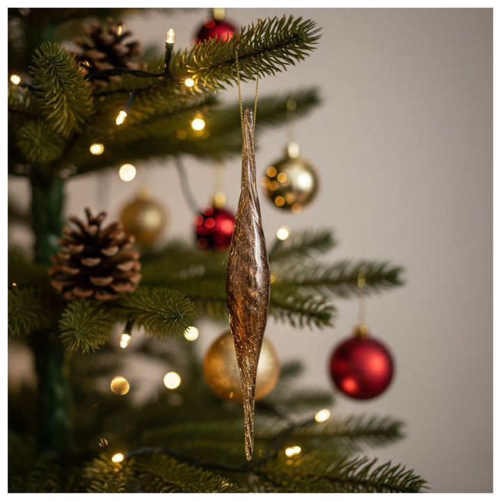 GLASS SPIRAL DROP BROWN GOLD GLASS GLITTER 39CM