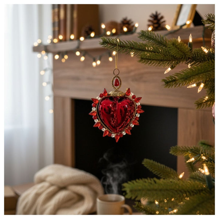 GLASS BURNING HEART RED 11CM