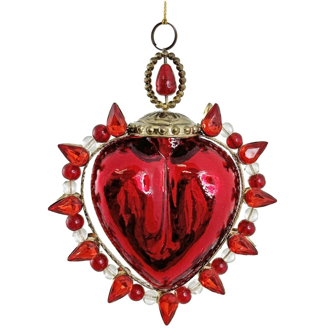 GLASS BURNING HEART RED 11CM