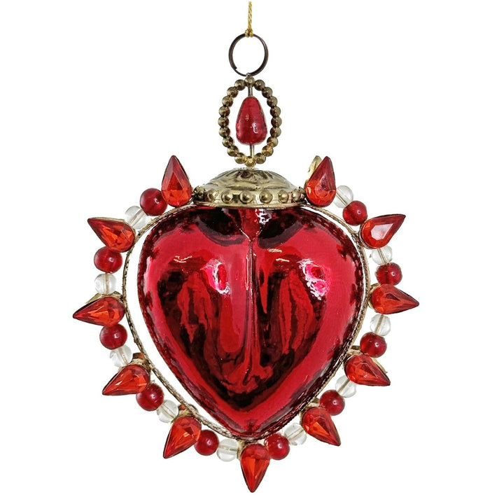 GLASS BURNING HEART RED 11CM