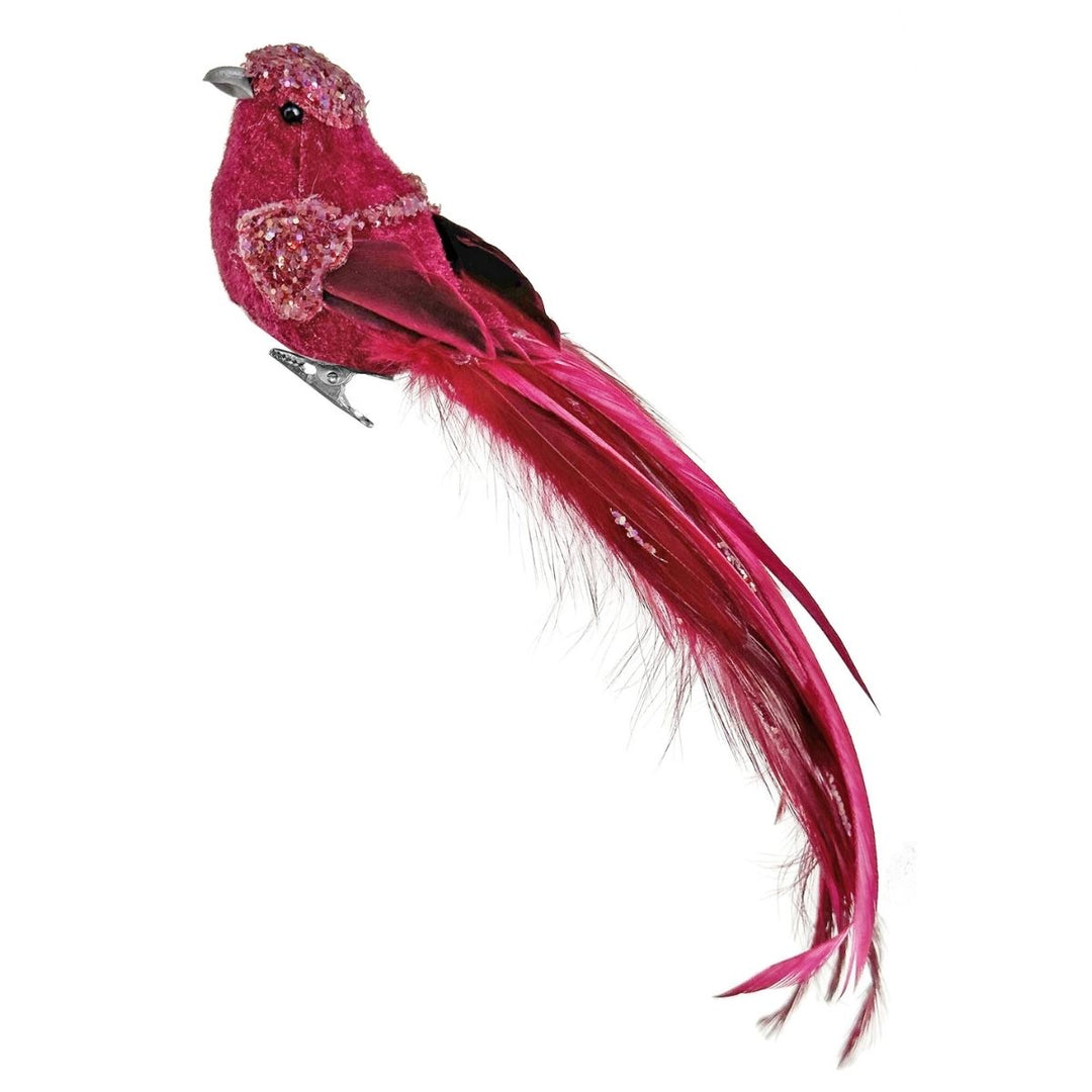 VELVET FEATHER BIRD BURGUNDY 22CM - SHISHI - Compralo en CorinneRegalos.com