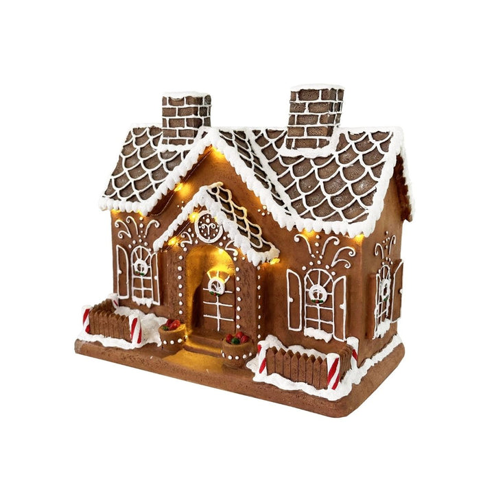 "GINGERBREAD HOUSE WITH LED 24X13X22CM; OPERATED BY 3*AA BATTERIES & ADAPTOR, BOTH EXCLUDED"