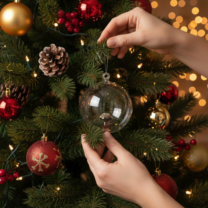 GLASS BALL WITH BROWN MUSHROOM INSIDE 10CM