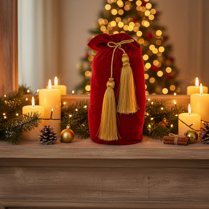 SANTA BAG WITH GOLD TASSELS RED 80CM