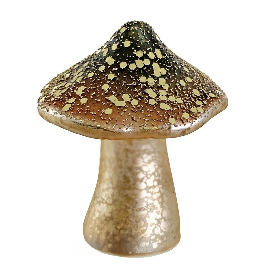 GLASS MUSHROOM STANDING BROWN GOLD MAT 10,5CM