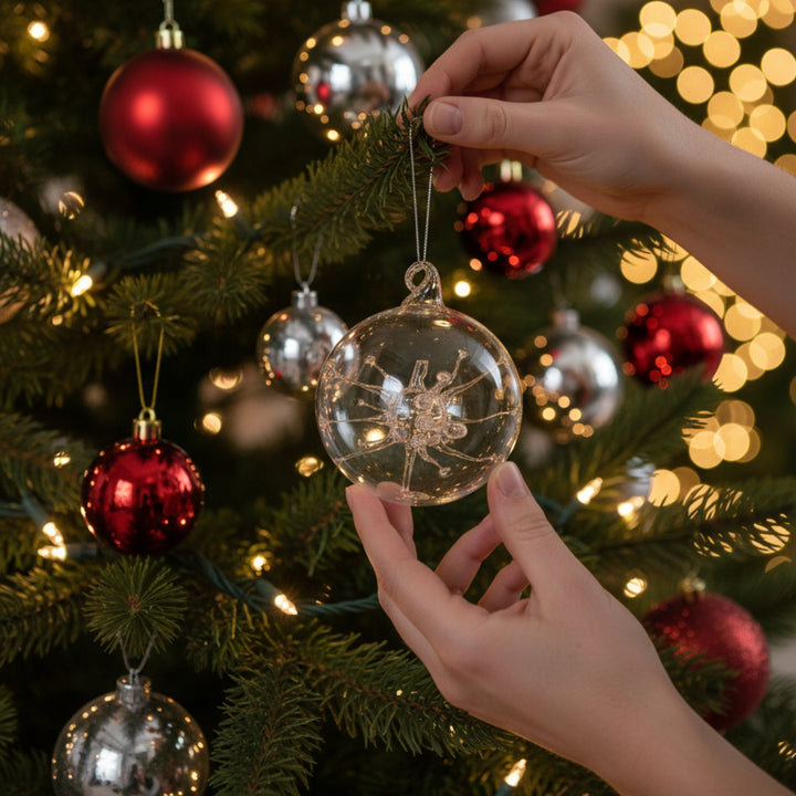 GLASS BALL CLEAR W/GLASS BALL W/THREADS INSIDE 8CM