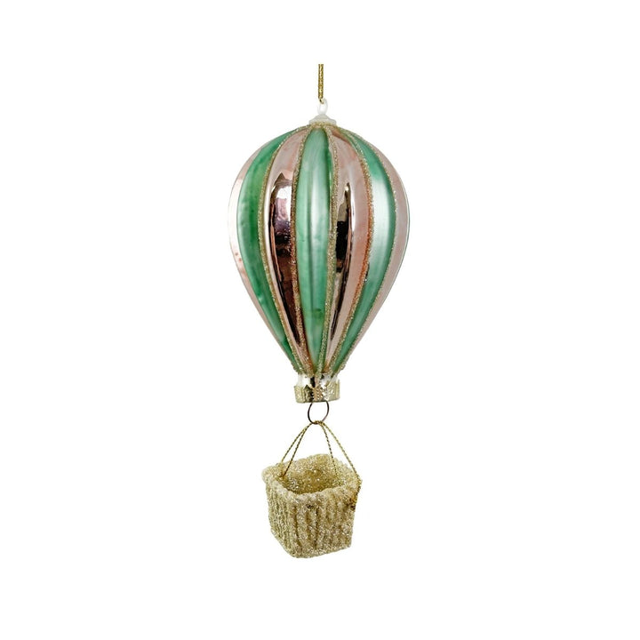 GLASS HOT AIR BALLOON SILVER-GREEN SHINY W/GOLD GLITTER 14CM - SHISHI - Compralo en CorinneRegalos.com