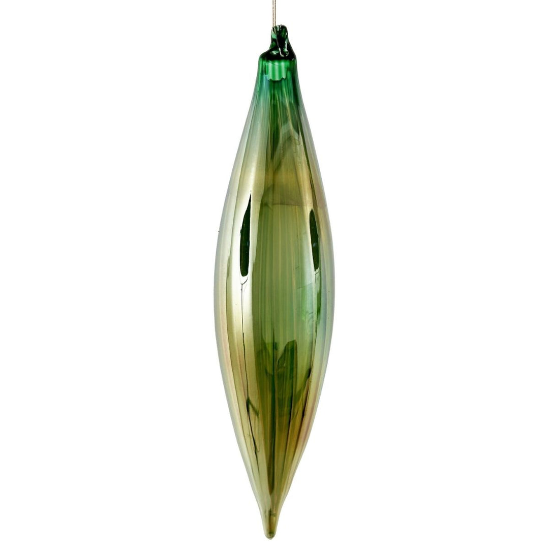 GLASS DROP LINED GREEN GOLD LUSTERED 18CM