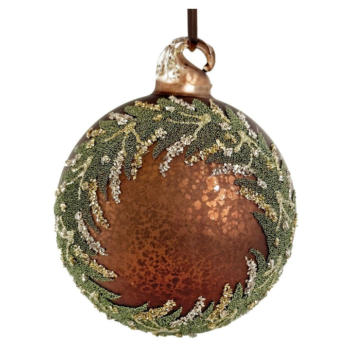 GLASS BALL ANTIQUE MAT BROWN WITH BEAD WREATH DECO 8CM - SHISHI - Compralo en CorinneRegalos.com
