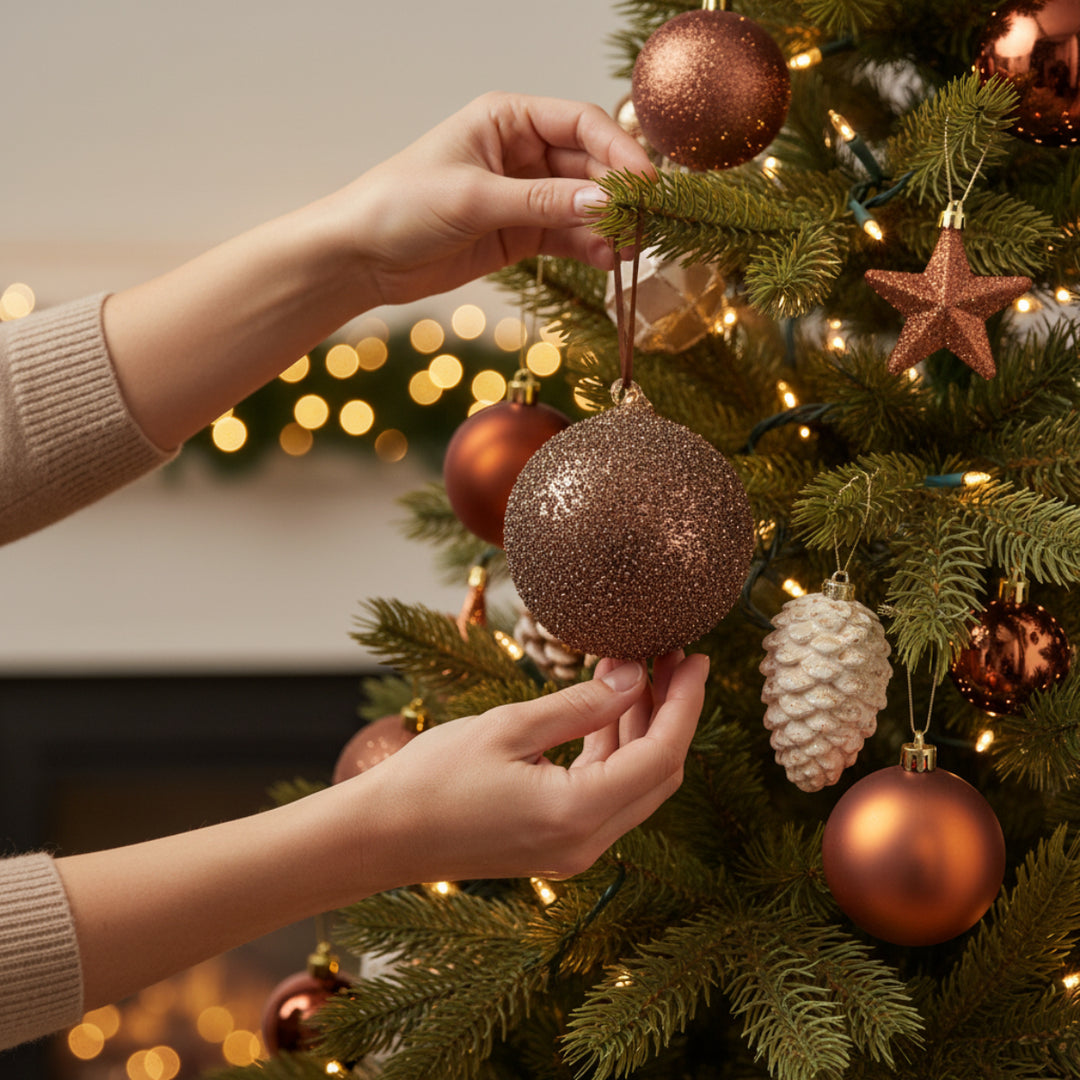 GLASS BALL SHINY COPPER BEADED 8CM