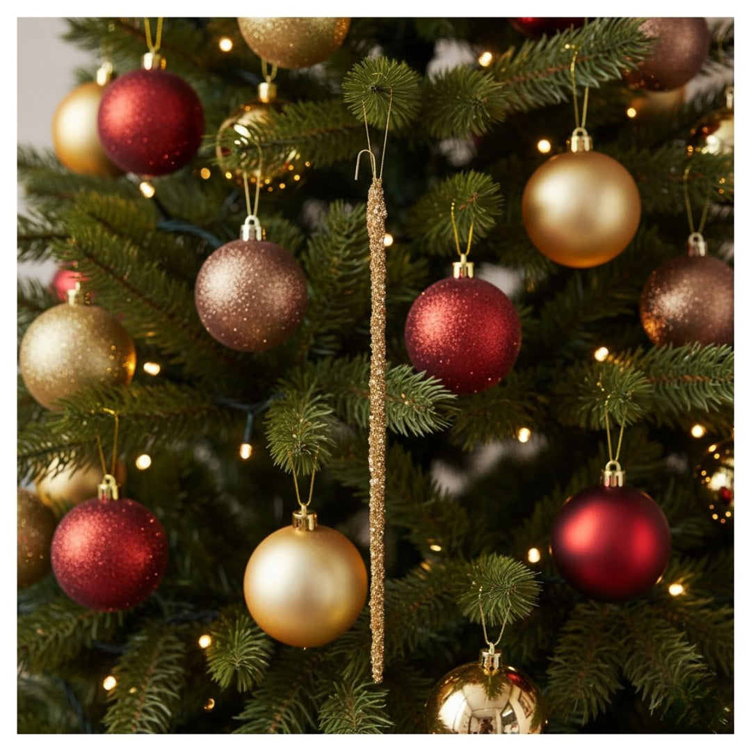 GLASS GLITTER ICICLE BAG12 GOLD 25CM