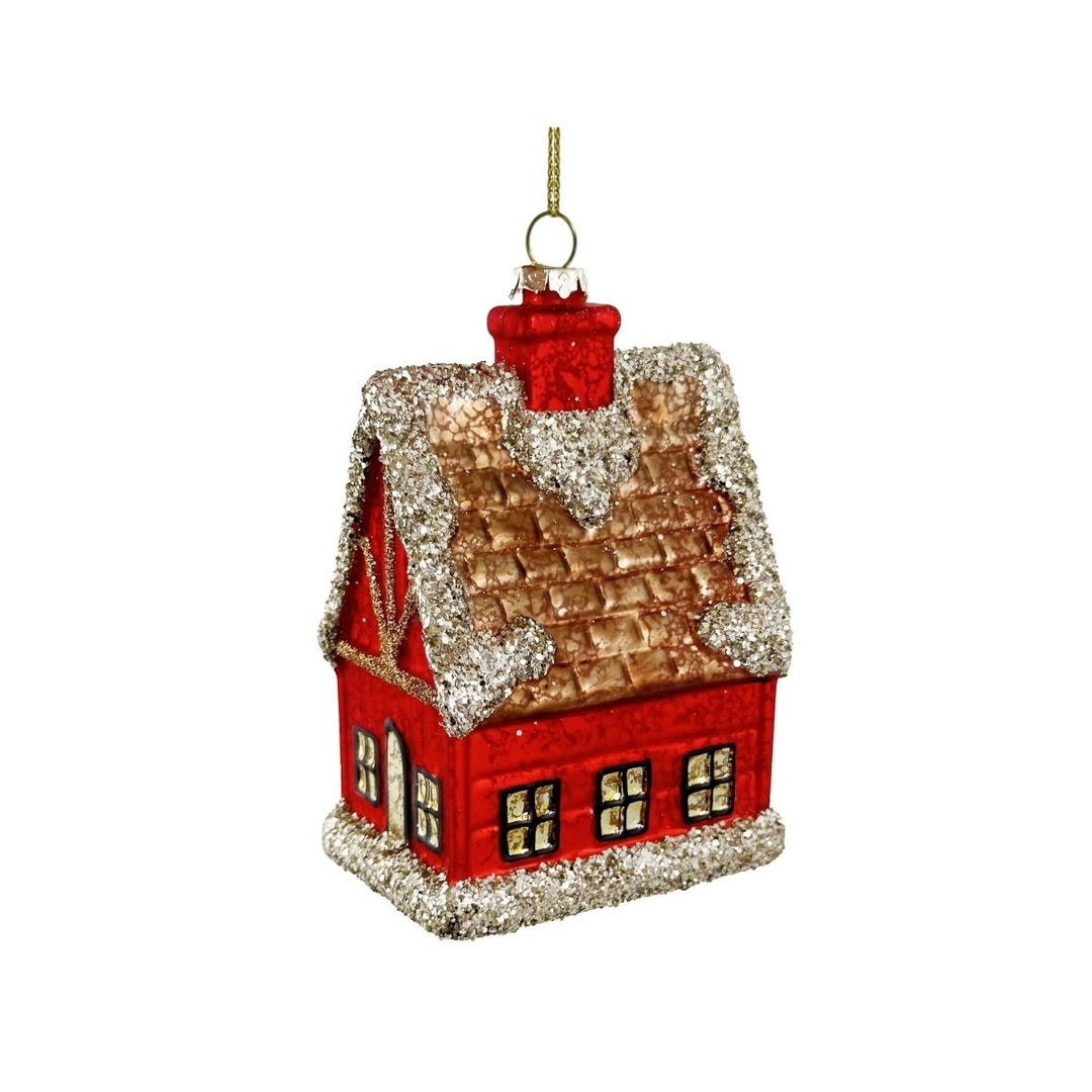 GLASS GINGERBREAD HOUSE MAT BROWN RED 12CM