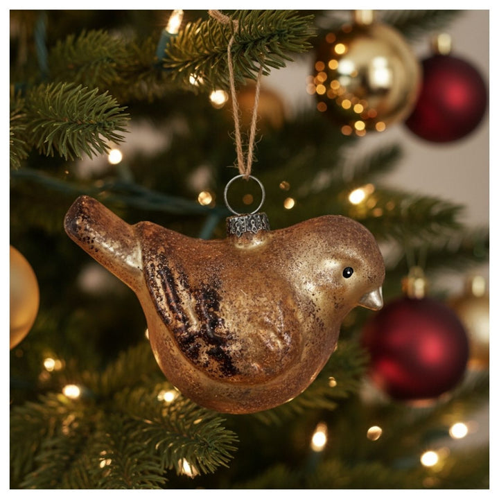 GLASS BIRD MAT BROWN 8CM